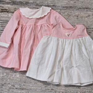 Vintage Fayette Baby Dress Bundle Pink White Butterfly Floral Embroidery 18‎ Mo
